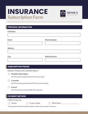business  Template: Simple Navy and Beige Subscription Form