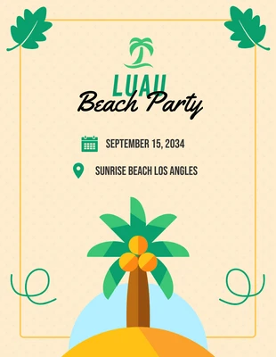 Free  Template: Invitación de fiesta luau en la playa, minimalista, beige y verde
