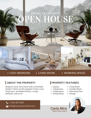 Free  Template: White And Brown Modern Aesthetic Open House Flyer