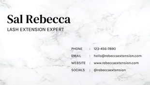White Modern Marble Aesthetic Lash Business Card - Pagina 2