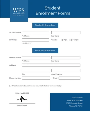 business  Template: Modern Blue Student Enrollment Forms