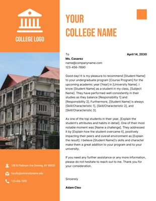 Free  Template: White And Orange Minimalist Professional College Letterhead
