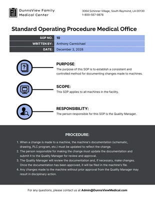 business  Template: Procédure opérationnelle standard Bureau médical
