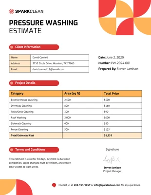 business  Template: Plantilla de estimación de lavado a presión