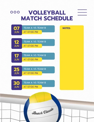 Free  Template: White Clean Design Volleyball Match Schedule Template