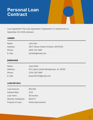 premium  Template: Simple Blue and Orange Personal Loan Contracts