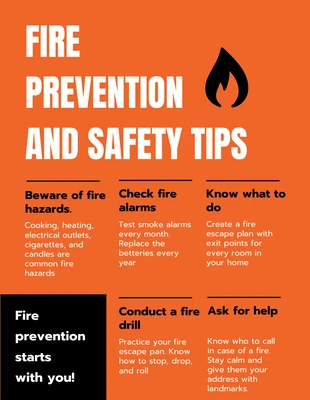 Free  Template: Orange and Black Fire Safety Tips Template