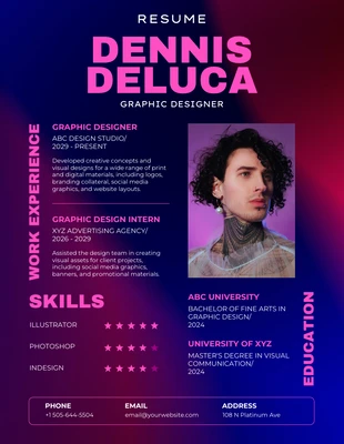 Free  Template: Currículo infográfico de designer azul e rosa