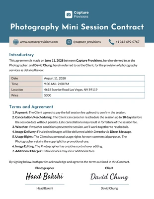 business  Template: Photography Mini Session Contract