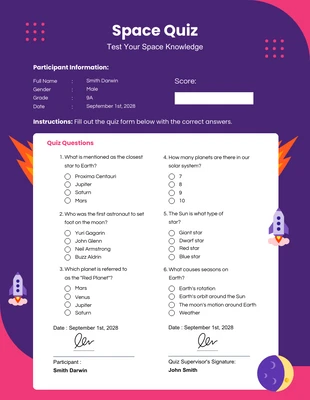 premium  Template: Purple and Pink Modern Space Quiz Form