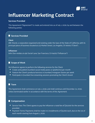 Free  Template: Influencer Marketing Contract Template