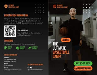 Free  Template: Plantilla gratuita de folleto para campamento de baloncesto.