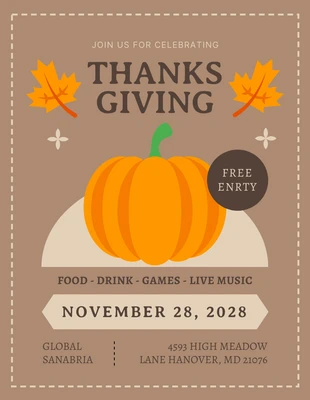 Free  Template: Brown Simple Illustration Vintage Thanksgiving Poster