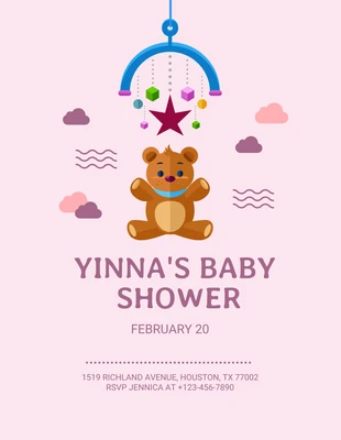 Free  Template: Baby Rosa Einfache Illustration Baby Shower Flyer