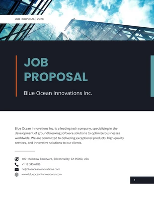 Free  Template: Proposta de trabalho moderna azul marinho azul claro laranja