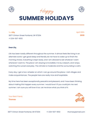 Free  Template: Papier à en-tête Orange et Marine Clean Happy Summer Holidays