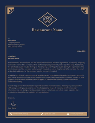 Free  Template: Blue And Brown Vintage Restaurant Letterhead Template