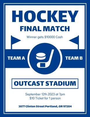 Free  Template: Flyer de match final de hockey minimaliste bleu