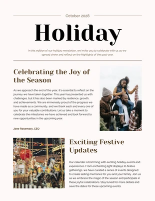 Free  Template: Newsletter minimalista per le vacanze crema e marrone