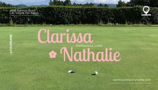 Free  Template: Cartão de visita de mulher golfista profissional verde e rosa