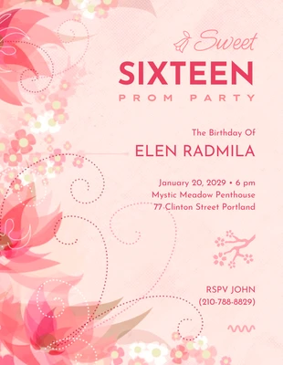 Free  Template: Invitation Rose classique Floral Sweet 16 Prom Party