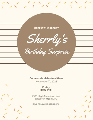 Free  Template: Beige And Brown Simple Line Surprise Party Invitation