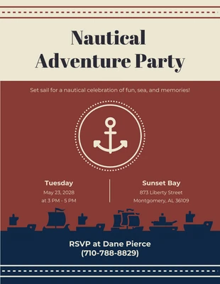 Free  Template: Brown And Blue Nautical Invitation