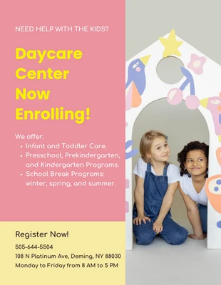 Free  Template: Pink And Yellow Simple Daycare Flyer
