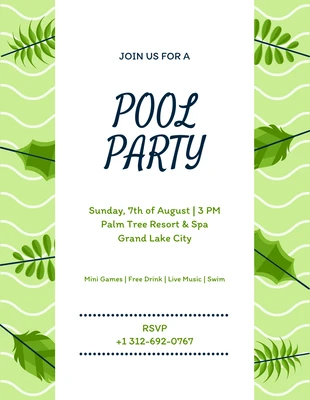 Green And Leaf Illustrative Pool Party