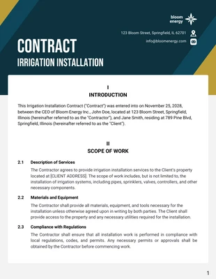 Free  Template: Irrigation Installation Contract Template
