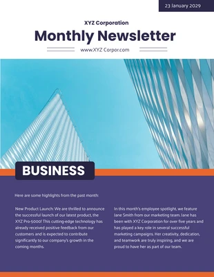 Free  Template: Le bulletin d'information mensuel violet de l'entreprise
