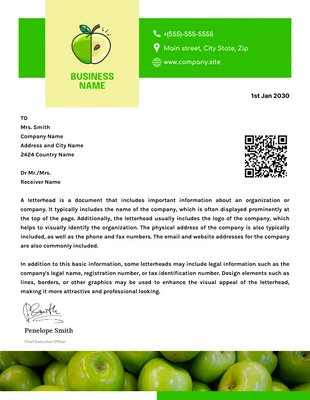 Free  Template: Yellow And Green Minimalist Apple Theme Letterhead Template