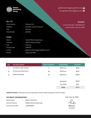premium  Template: Dark Red and Green Simple  Freelance Invoice