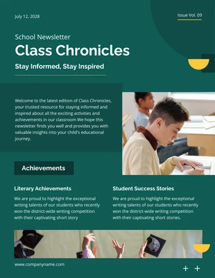 Free  Template: Newsletter Escola Simples Verde Claro