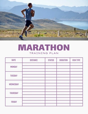 Free  Template: Modello di piano di allenamento per la maratona grigio chiaro e viola dal design pulito