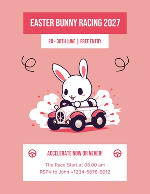Free  Template: Pink Modern Illustration Easter Bunny Racing Invitation