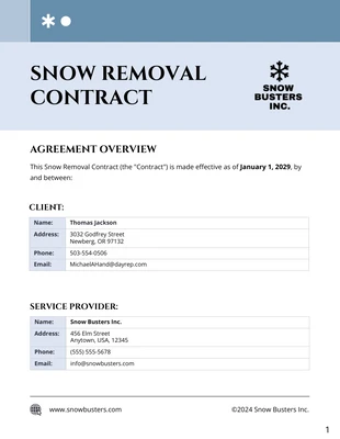 Free  Template: Plantilla de contrato de remoción de nieve