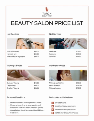 Free  Template: Listas de precios de salones de belleza Clean Brown y White