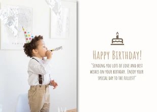 Free  Template: أبيض وبني بطاقة بريدية بسيطة حديثة لعيد ميلاد الطفل