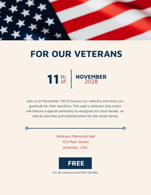 Free  Template: Pôster do Dia do Veterano de Guerra do Peach dos EUA
