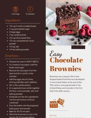 business  Template: Tarjetas de recetas de brownies modernos de color gris claro y marrón oscuro
