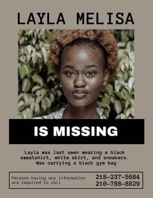 Free  Template: Brown Simple Missing Person Flyer