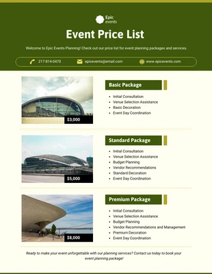 Free  Template: Plantilla de lista de precios de eventos