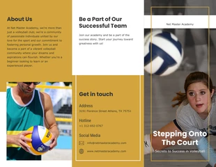 Free  Template: Gelbe dreifach gefaltete Broschüre der Minimalist Sport Academy