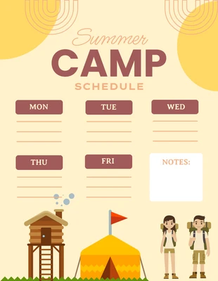 Free  Template: Jaune clair Moderne Illustration mignonne Modèle d'horaire de camp d'été