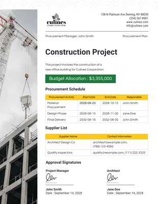 premium  Template: White and Yellow Construction Project Procurement Plans