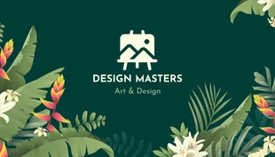Free  Template: Dark Green Modern Tropical Illustration Graphic Design Business Card