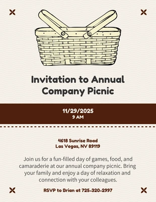 Free  Template: Invito a un picnic aziendale in beige e marrone, giocoso e minimalista.