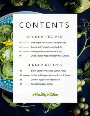 premium  Template: Green Healthy Recipe Book Table of Contents