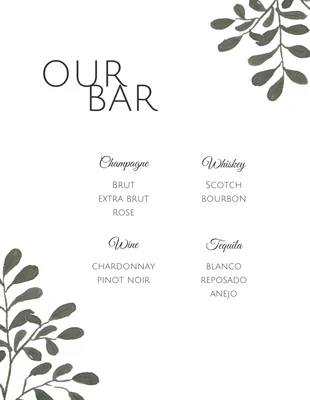 Free  Template: Modello di poster per il menu del bar del matrimonio minimalista in bianco e nero e floreale